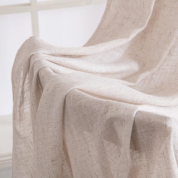 MIULEE Natural White Linen Curtains 84 Inch Length 2 Panels for Bedroom Living Room Back Tab Soft Thick Linen Textured Window Drapes Semi Sheer Light Filtering Privacy Farmhouse Curtains 42 Inch Wide
