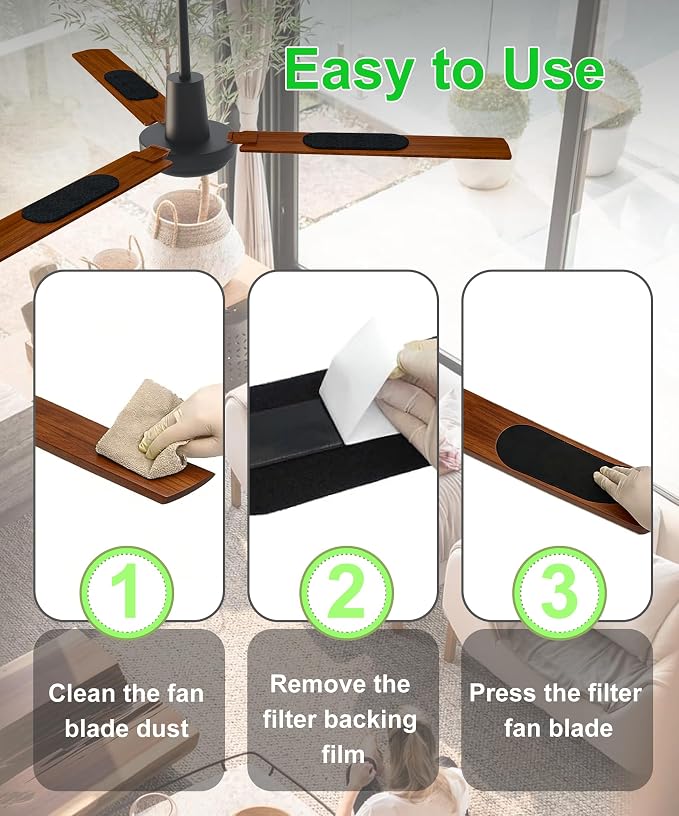 Ceiling Fan Filters for Blades, Activated Carbon Fan Blade Air Purifier Pads - Image 5