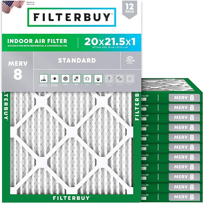 Filterbuy 20x21.5x1 Air Filter MERV 8 Essential Dust & Allergy Defense by Filterbuy