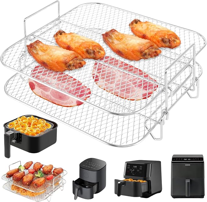 8 inch Square Air Fryer Rack, Lancisism 2 Layers Stainless Steel Dehydrator by Lancisism