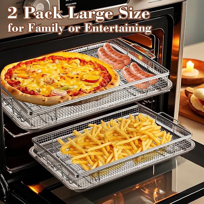 4PCS Air Fryer Basket for Oven, Nonstick Stainless Steel 15.5"x11" Air Fryer - Image 6