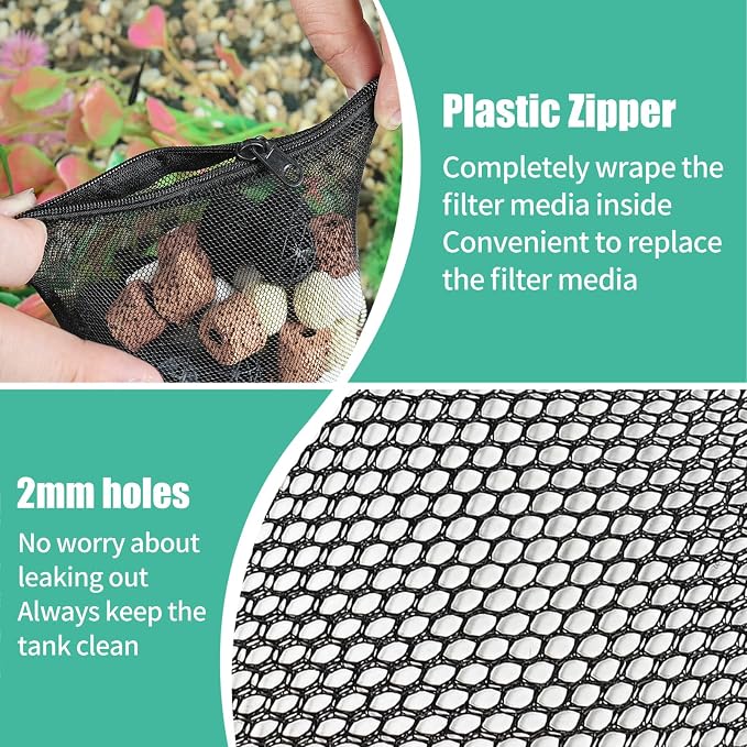 AQUANEAT 10pcs Aquarium Filter Media Bags, Fish Tank Coarse Mesh Bags - Image 3