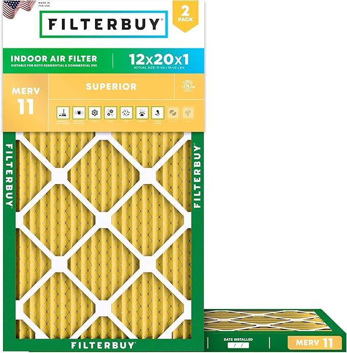 Filterbuy 12x20x1 Air Filter MERV 11 Superior Pet & Allergy Defense, by Filterbuy