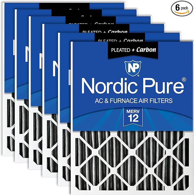 Nordic Pure 16x24x4 Pleated Air Filter MERV 12 Plus Carbon 6 Pack by NordicPure
