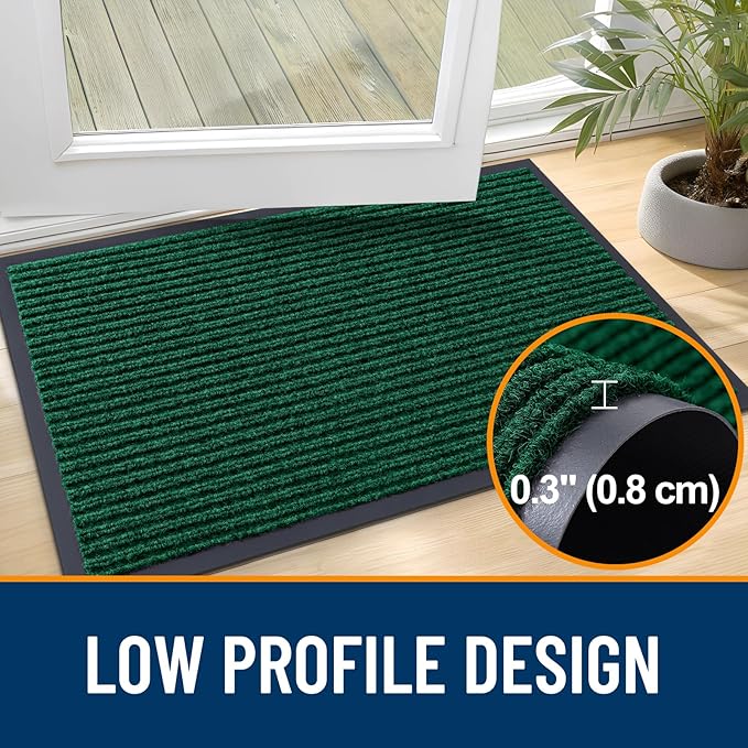 OLANLY Front Door Mat Indoor Outdoor Entrance, Waterproof Heavy Duty Doormat, Fade Resistant, Low Profile, Easy Clean Patio Porch Welcome Floor Mats for Entry, 35x23, Green