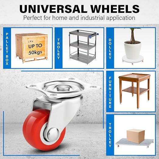 1 Inch Heavy Duty Casters Set of 4, Lockable Plate Caster Wheels - Image 6