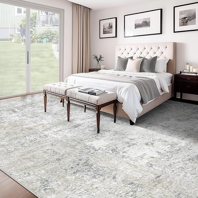 10x14 Area Rugs for Living Room, Washable Modern Abstract Large Area Rug Neutral Soft Non Slip Kids Rug Stain Resistant Indoor Carpet for Bedroom Dining Room Playroom Office(BeigeGrey, 10'x14')
