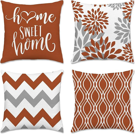 Hexagram Geometric Burnt Orange Pillow Covers 20x20 Set of 4, Decorative Outdoor Boho Modern Throw Pillow Covers, Home Sweet Home Farmhouse Cushion Case for Couch Sofa Bedroom Indoor Decor(No Insert)