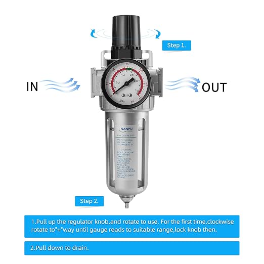 NANPU 1/4" NPT Compressed Air Filter Regulator Combo, Air Filter Pressure - Image 5