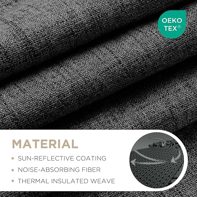 Joydeco Linen Blackout Curtains for Bedroom - 100% Light Blocking 1 Panels, Black Drapes 70" W x 108" L, Thermal Insulated Room Darkening Curtains for Living Room, Rod Pocket & Back Tabs