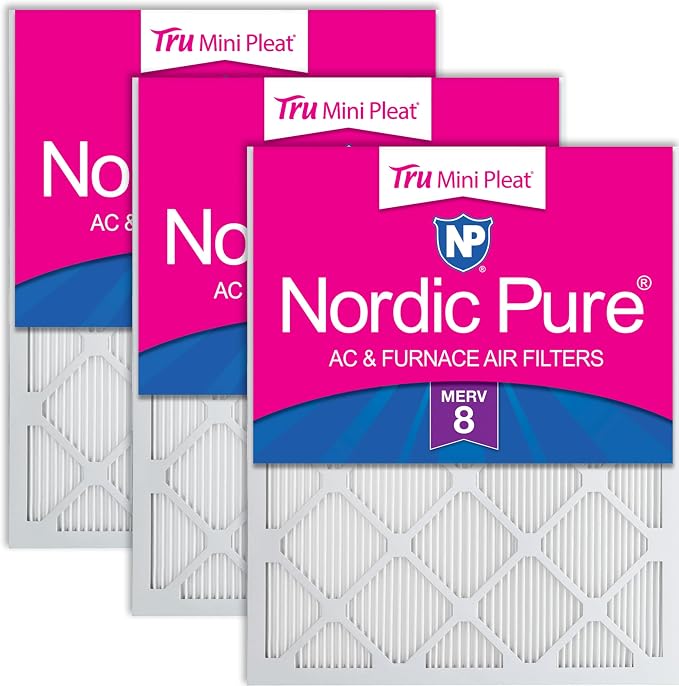 Nordic Pure 20x20x1 Tru Mini Pleat MERV 8 AC Furnace Air Filters 3 Pack | by NordicPure