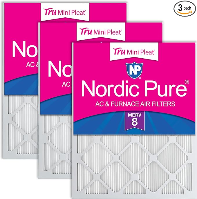 Nordic Pure 20x30x1 Tru Mini Pleat MERV 8 AC Furnace Air Filters 3 Pack | by NordicPure