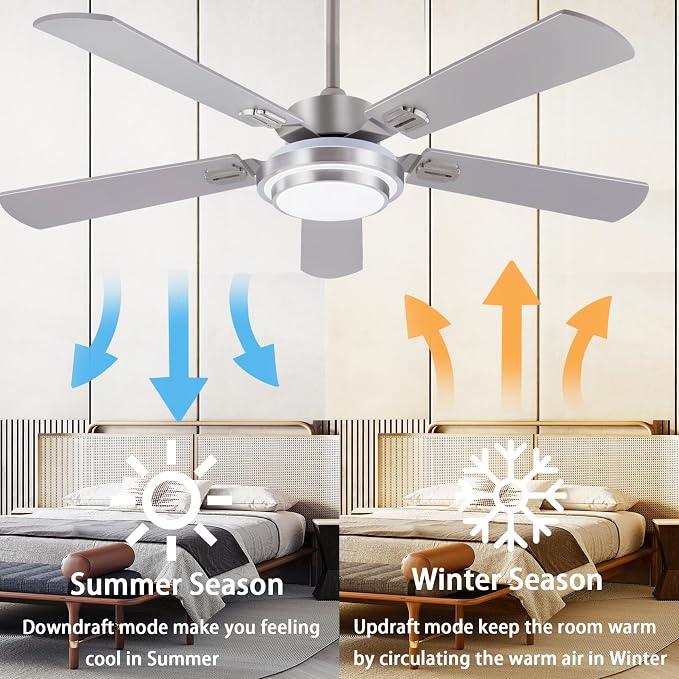 QUTWOB 52" Brushed Nickel Ceiling Fans, Farmhouse 5 Blades Ceiling Fans - Image 4