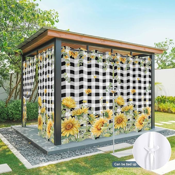 Sunflowers Outdoor Curtains for Patio Summer Floral Eucalyptus Leaf Buffalo - Image 7