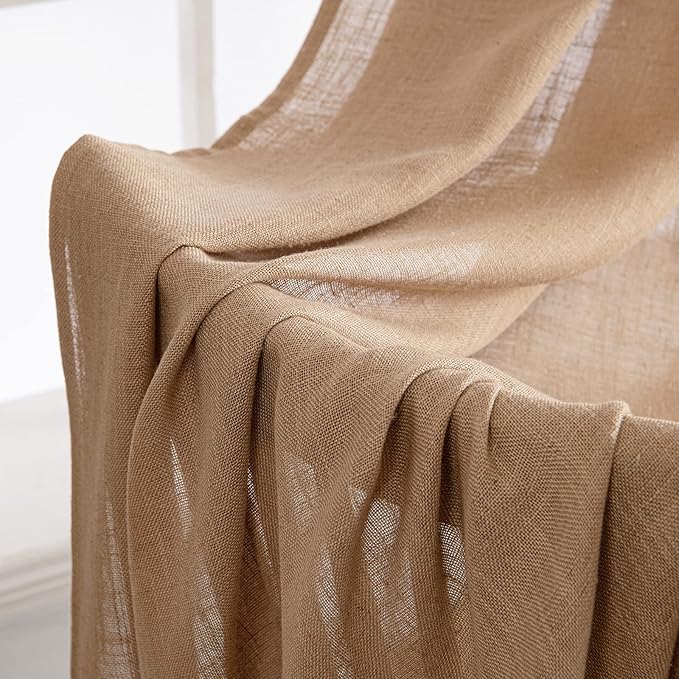 MIULEE Brown Linen Curtains 72 Inch Length for Bedroom Living Room, Soft Thick Linen Textured Window Drapes Semi Sheer Light Filtering Back Tab Rod Pocket Burlap Look Farmhouse Decor, 2 Panels