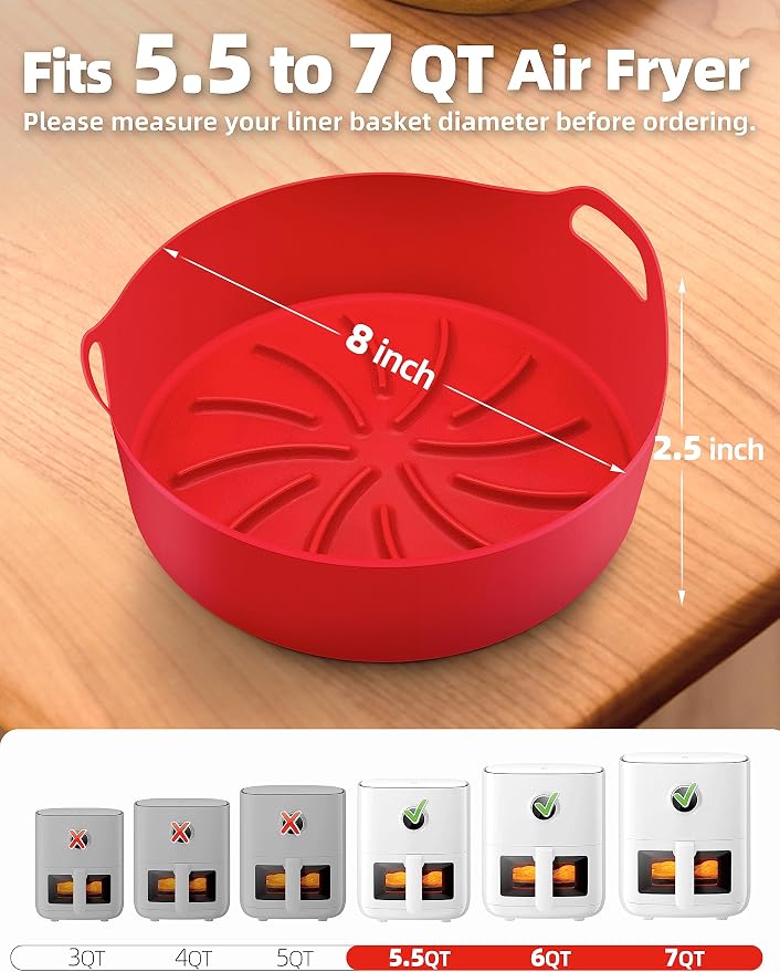 Mastery Mart 5-8QT Reusable Silicone Air Fryer Liners -8 Inch, Durable/Easy to - Image 2
