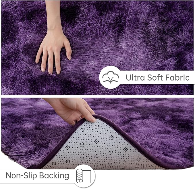 Goideal Fluffy Rug for Bedroom Living Room, 4x6 Purple Area Rugs, Faux Fur Shag Modern Carpet Ultra Soft Girls Boys Room Home Decor, Tie-Dyed