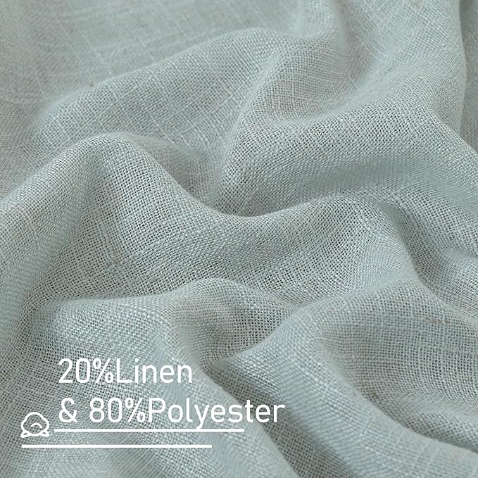 LAMIT 102 Inch Length Light Filtering Sheer Linen Curtains, Linen Textured Semi Sheer Back Tab and Rod Pocket Natural Boho Drapes for Living Room/Farmhouse, 2 Panels, Greyish Blue, 52 x 102 Inch