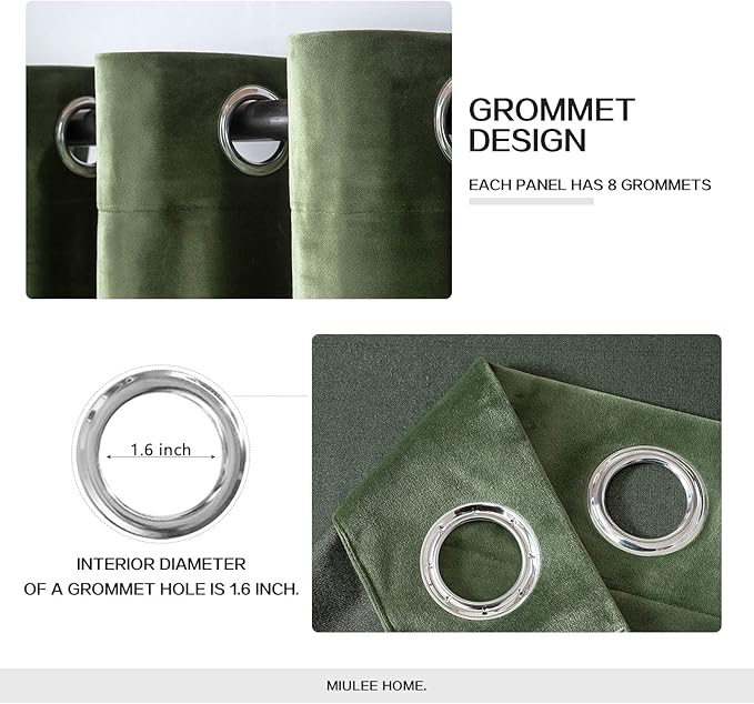 MIULEE Velvet Curtains Olive Green Elegant Long Grommet Curtains Black Out Thermal Insulated Soundproof Room Darkening Drapes for Classical Living Room Bedroom Decor 52 x 96 Inch Length 2 Panels Set