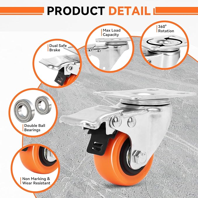 W B D WEIBIDA 2" Plate Caster Wheels Set of 16, Heavy Duty Casters - Image 4