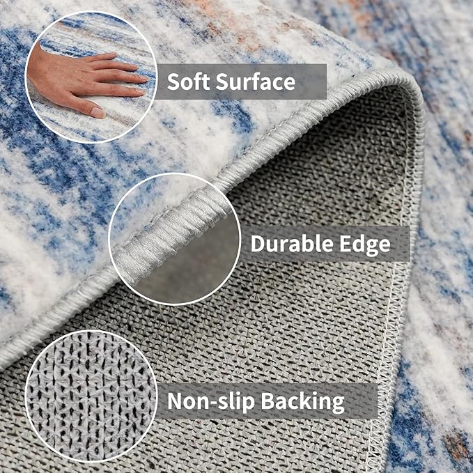 Washable Hallway Runner Rug for Home: Extra Long Runners for Entryway Living Room Dining Room - Stain and Water Resistant Rugs with Non-Slip Backing - Soft Low-Pile Carpet 2'6''x14' Navy Grey