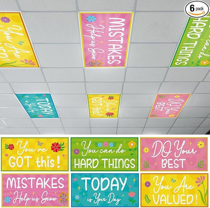 6PCS Fluorescent Light Covers for Classroom Ceiling Light 4x2ft Magnetic Lights by Wiooffen