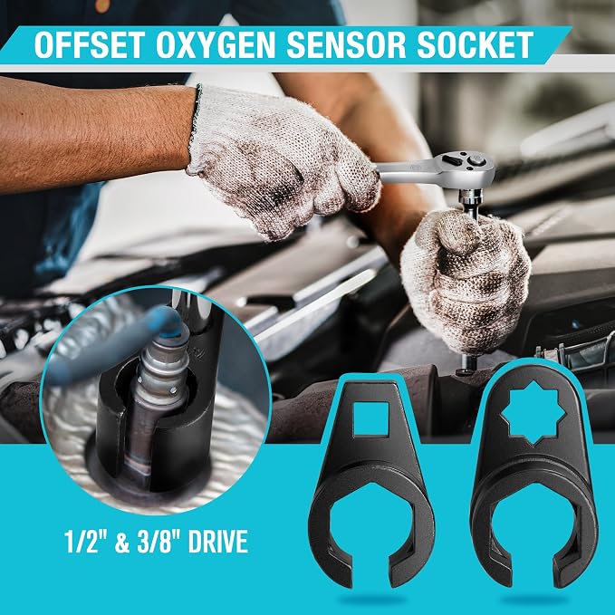 DURATECH 5PCS O2 Oxygen Sensor Socket Thread Chaser Set, 3/8" 1/2" Drive x 7/8" - Image 3