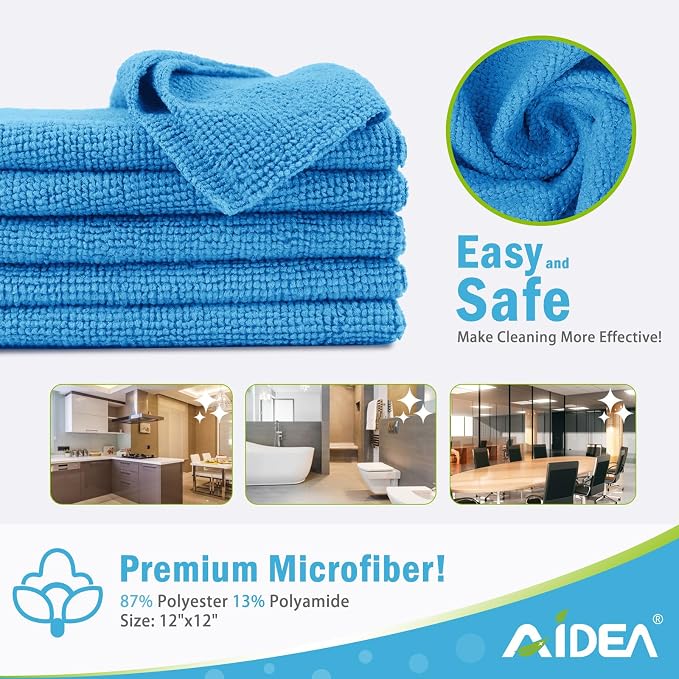 AIDEA Microfiber Cleaning Cloth Blue-100PK, Soft Absorbent Shop Rags, - Image 6