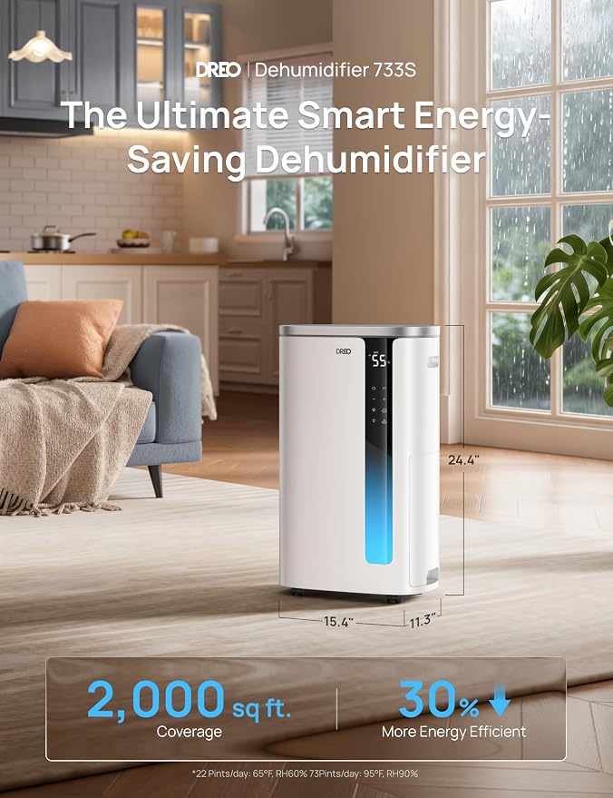 DREO Max 73 Pint Smart Dehumidifier, 7L Large Water Tank, Quiet 42dB - Image 2