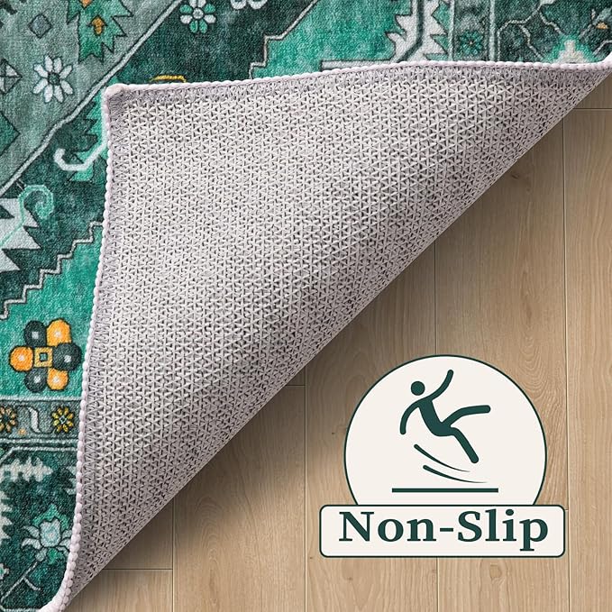 SERISSA Washable Rugs 6x9 Area Rugs, Large Non-Slip Boho Living Room Teal Rug, Ultra Soft Vintage Print Distressed Oriental Tribal Farmhouse Carpet for Dining Room Bedroom Dorm Office Home Decor
