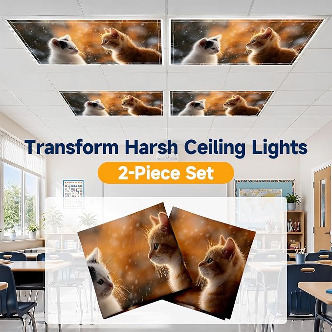2 Pack Two Cute Kittens Decorative Ceiling Light Covers, Magnetic 4x2 Ft - Image 6