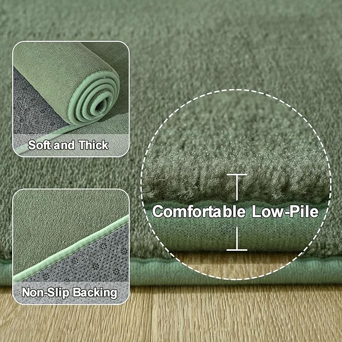 Amearea Sage Green Round Area Rugs 5ft Washable Circle Rugs for Bedroom Living Room, Fluffy Indoor Thickened Memory Foam Rug, Non Slip Minimalist Circular Carpet for Kids Boy Girl Dorm Nursery Room