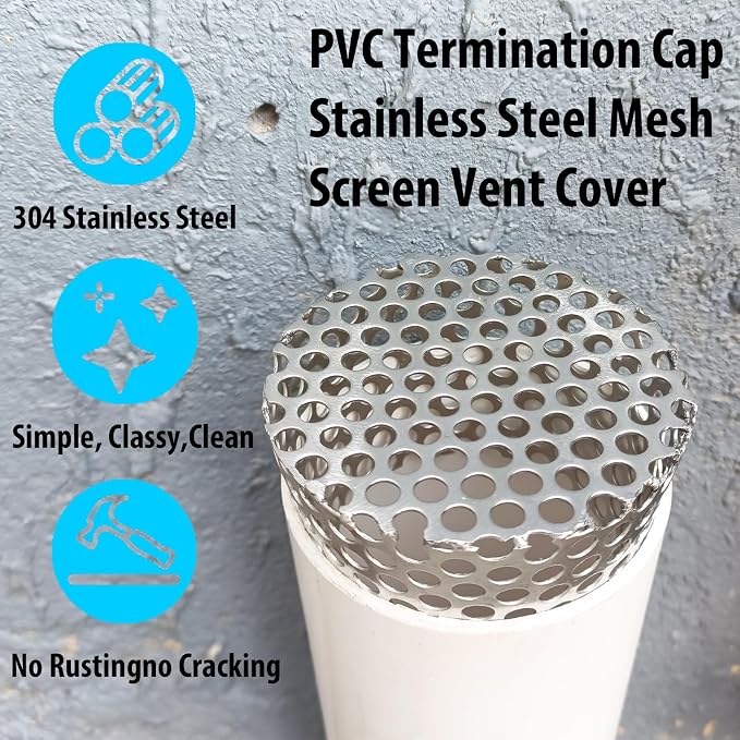 PVC Termination Vent Mesh Cap, 2.88 to 3.51in Rust-Proof Stainless Steel Mesh - Image 4