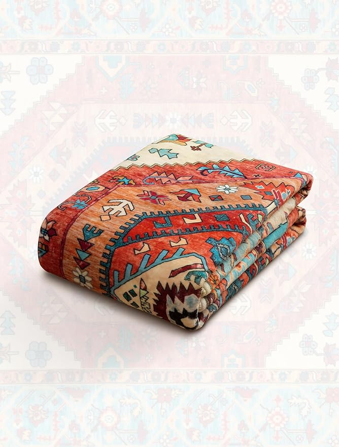 SERISSA Boho Washable Runner Rug, 2'6"x10' Rug Runner Non-Slip Vintage Orange Hallway Kitchen Runner Rug Ultra Soft Print Distressed Tribal Floor Carpet Runner for Bedroom Bathroom Laundry Room