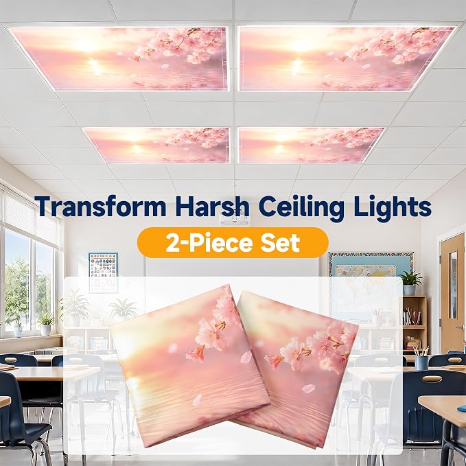 2 Pack Sunset Cherry Blossom Decorative Ceiling Light Covers, Magnetic 4x2 Ft - Image 6
