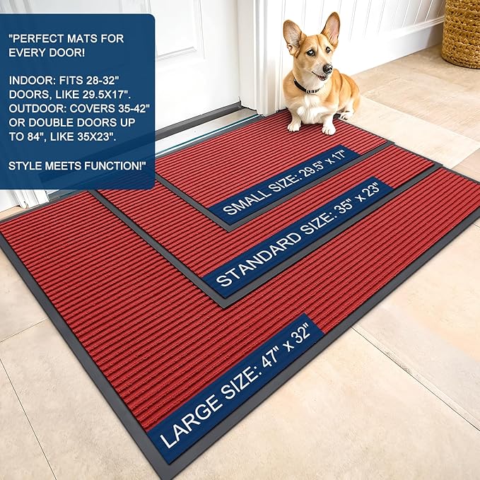 OLANLY Front Door Mat Indoor Outdoor Entrance, Waterproof Heavy Duty Doormat, Fade Resistant, Low Profile, Easy Clean Patio Porch Welcome Floor Mats for Entry, 47x17, Red
