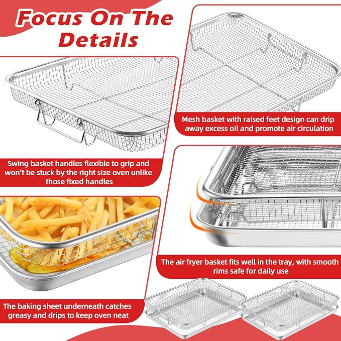 TeamFar Air Fryer Basket for Oven, 2 Set Air Fryer Accessories, 17.6”x13” | - Image 3