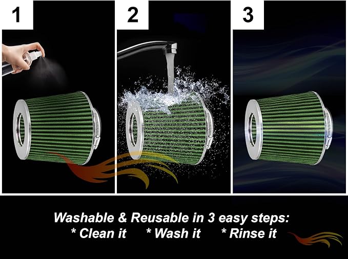 GREEN 6" 152 mm Inlet Truck Air Cone Replacement Performance Washable Clamp-On - Image 7