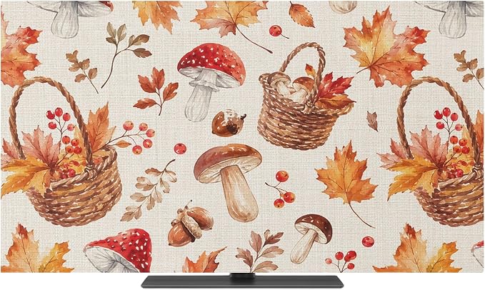Watercolor Maple Leaves Mushroom Indoor TV Cover, Elastic TV Screen Protector by Unknown