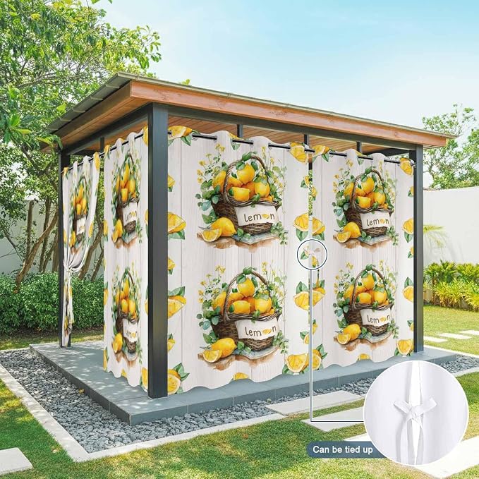 Lemon Outdoor Curtains for Patio Lemons Baskets Summer Tropical Plant Wood - Image 7