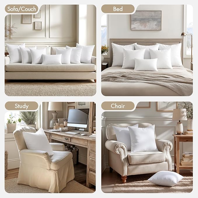 MIULEE Euro Pillows Inserts, Pack of 4 26x26 Inch 100% Virgin Microfiber Filling Throw Pillows for Bed Couch Sofa