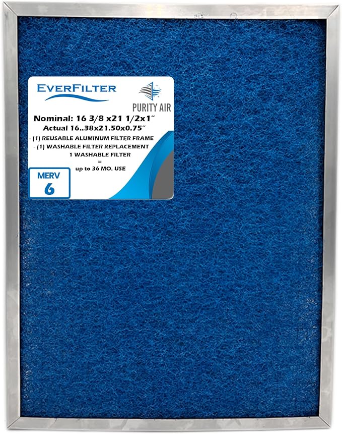 16 3/8x21 1/2x1 Air Filter MERV 6 Washable Air Filter Media, AC Furnace Filter by PurityAir