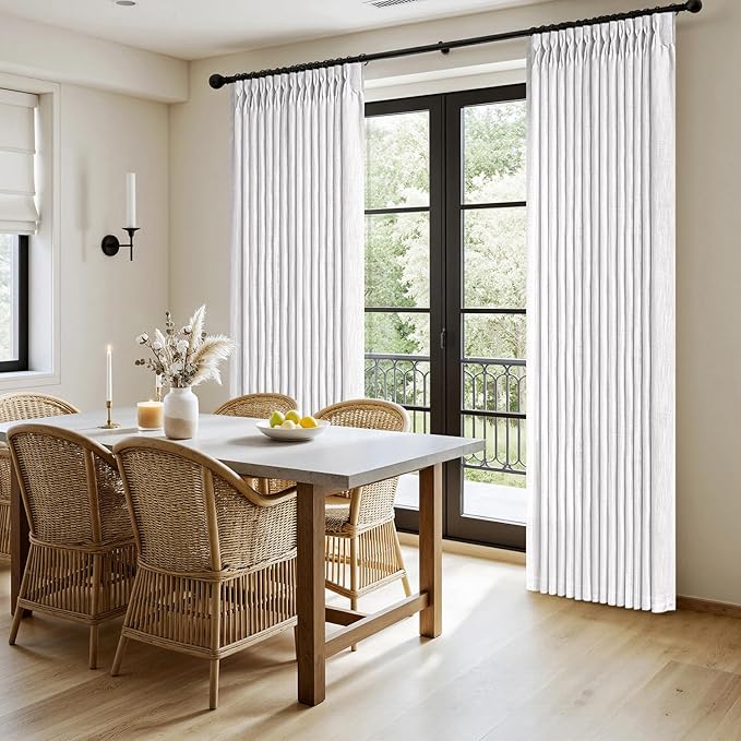 MIULEE Pinch Pleated White Thick Linen Curtains 108 Inches Long 2 Panels, Linen Texture Drapes for Living Room Bedroom Dining Room, Extra Long Light Filtering Farmhouse Foor to Ceiling Curtains