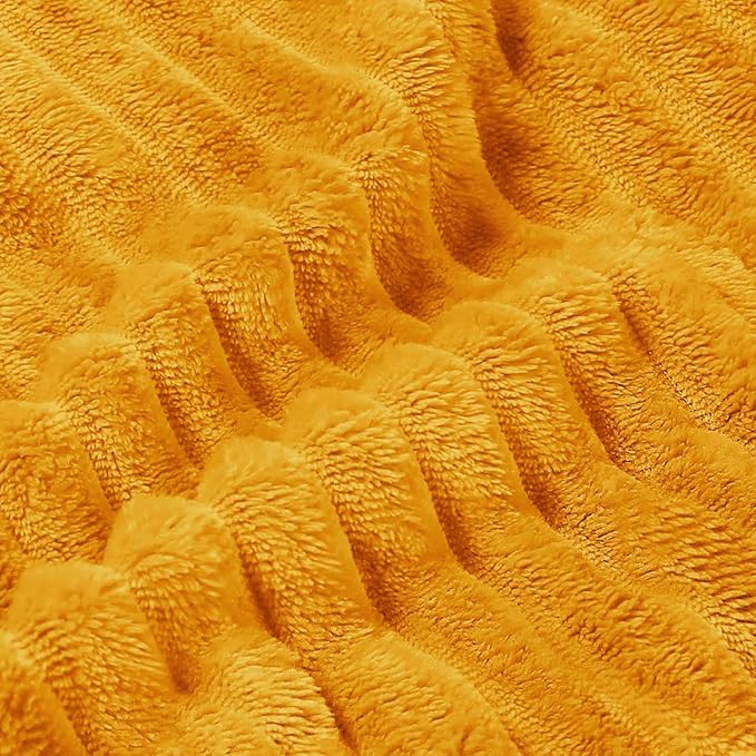 BEDELITE Fleece Blanket Queen Size – 3D Ribbed Jacquard Soft and Warm Decorative Fuzzy Blankets – Cozy, Fluffy, Plush Lightweight Throw Blankets for Couch, Bed, Sofa(Mustard Yellow, 90x90 inches)