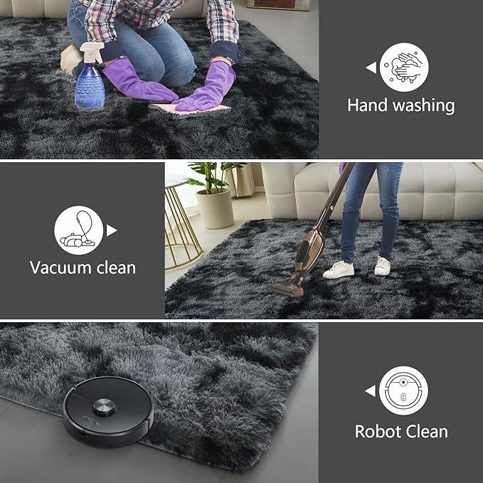 Shag Area Rugs for Bedroom Living Room,6X9 Ultra Soft Fluffy Area Rugs for Dorm, Indoor Carpet Nursery Rugs for Kids Room Home Decor, Black Grey