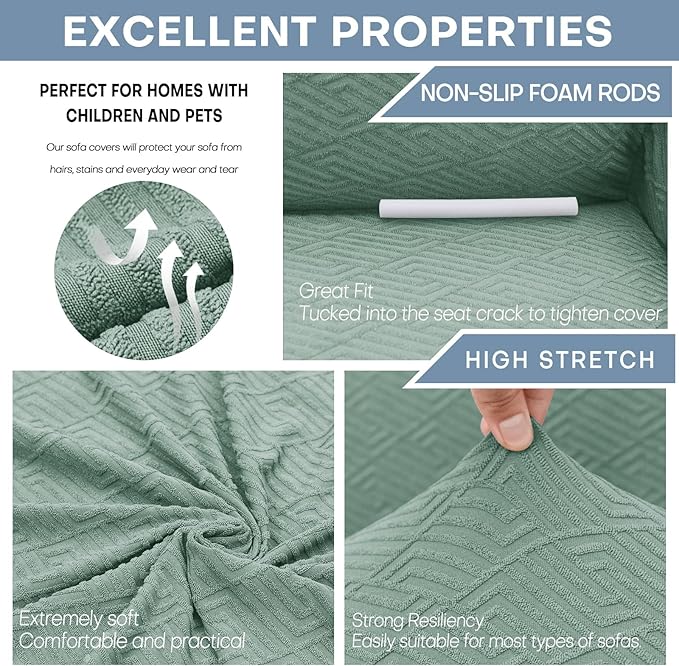 ZNSAYOTX 1 Piece Jacquard Couch Covers for 2 Cushion Couch High Stretch Loveseat Slipcover for Pets Dogs Anti Slip Love Seat Sofa Slipcover Furniture Protector (Medium,New Pattern Pea Green)