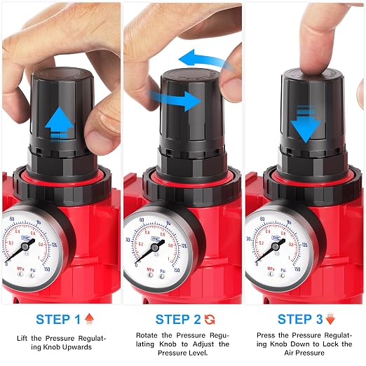 TAILONZ PNEUMATIC 0-150PSI 1/4 Inch NPT Red Industrial Grade 4 Stage Air Drying - Image 7