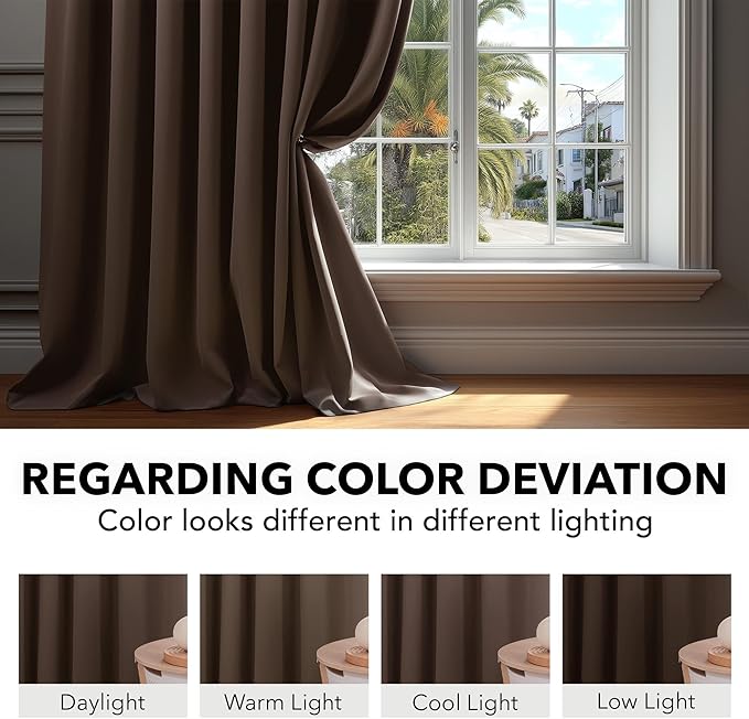 Deconovo Blackout Curtains, Thermal Insulated, W52 x L108 2 Panels, Back Tab, Machine Washable, Room-Darkening Drapes for Bedroom/Living Room Brown
