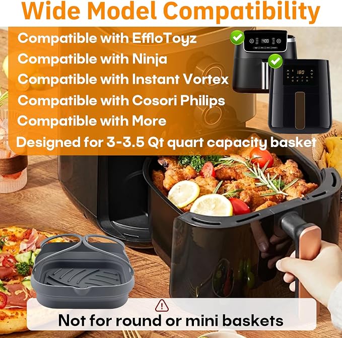 2-Pack Universal Silicone Air Fryer Basket Liners Compatible - Image 5
