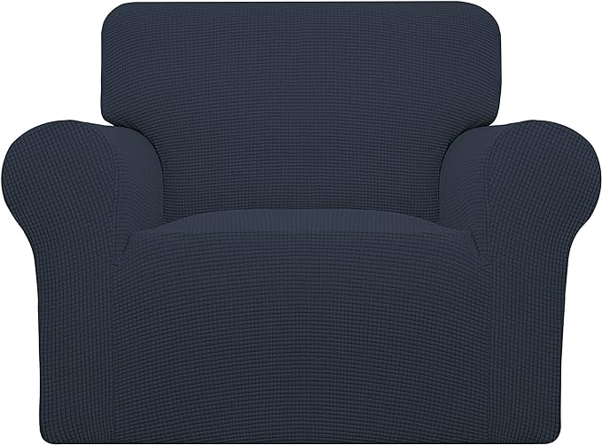 Easy-Going Stretch Oversized Chair Sofa Slipcover 1-Piece Couch Sofa Cover Furniture Protector Soft with Elastic Bottom for Kids Spandex Jacquard Fabric Small Checks Dark Blue